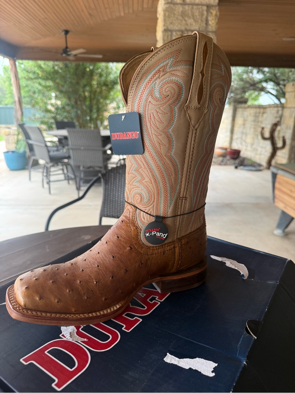Durango Brown Ostrich & Tan Embroidered Western Boots